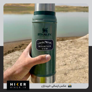 استیکر مینیمال کوهنوردی به رنگ سیاه با طرح کوهستان و نوشته Mountain view مناسب برای فلاسک استنلی