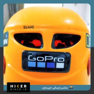 استیکر ژله‌ای لوگوی گوپرو روی کلاه سنگنوردی