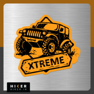 استیکر طرح جیپ اکستریم (Jeep Xtreme)، با پس‌زمینه نارنجی و طرح مشکی، مناسب برای برای شیشه ماشین آفرود