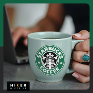 استیکر قهوه با طرح لوگوی قدیمی استارباکس روی فنجان سبز