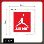 استیکر طرح جامپ‌من و شعار "JUST DO IT" در پس‌زمینه قرمز – مناسب برای طرفداران بسکتبال و سبک ورزشی