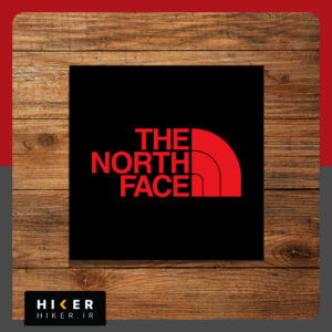 استیکر لوگوی "THE NORTH FACE"، با زمینه قرمزو نوشته سفید، مناسب برای تمام سطوح