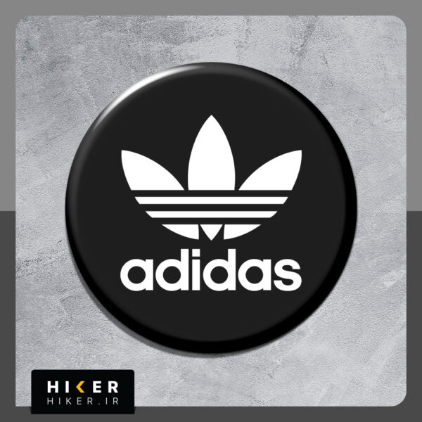 استیکر ژله‌ای لوگوی آدیداس "adidas"، با طرح دایره مشکی و نوشته سفید