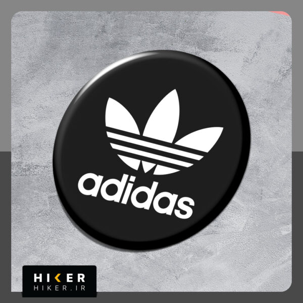 استیکر ژله‌ای لوگوی آدیداس "adidas"، با طرح دایره مشکی و نوشته سفید
