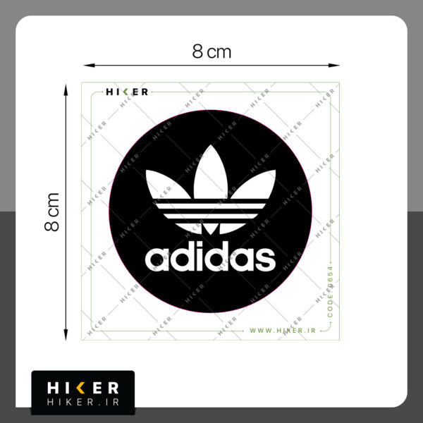 استیکر ژله‌ای لوگوی آدیداس "adidas"، با طرح دایره مشکی و نوشته سفید