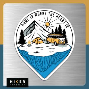 استیکر سایز بزرگ با طرح ون و چادر و کوه در بین پین نقشه