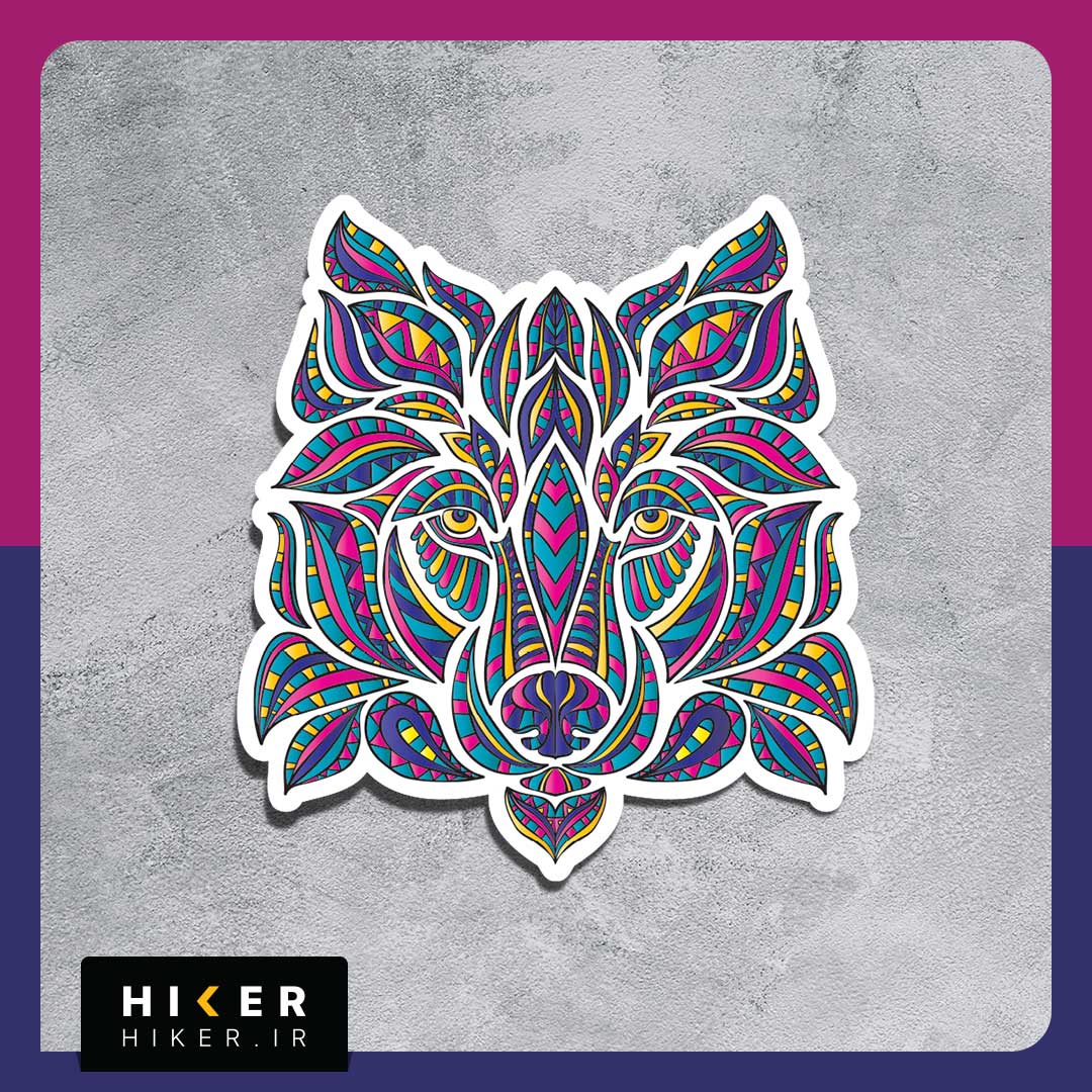 Hiker-Sticker-0762-01 استیکر ضد آب طرح گرگ و سبک بوهمی مناسب شیشه ماشین و آفرود