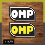 استیکر خوردو طرح لوگو OMP Racing با ترکیب رنگی زرد و مشکی مناسب برای تزیین بدنه ماشین، شیشه عقب خودرو، کلاه کاسکت و لپ‌تاپ.