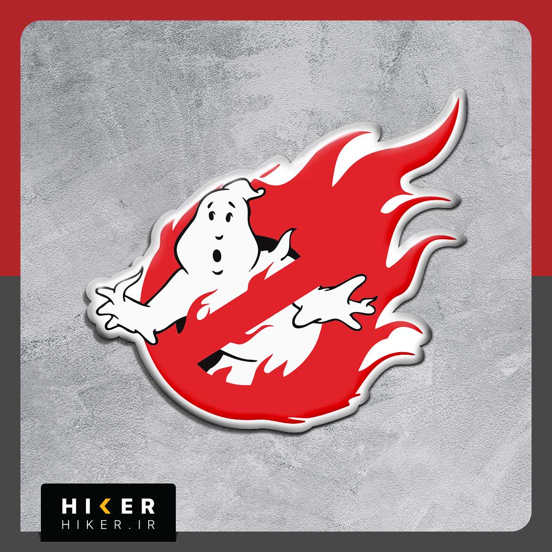 Hiker-Sticker-0803-01 استیکر ژله ای ضد آب ورود روح ممنوع یا شکارچیان ارواح با طرح روح سفید و علامت ورود ممنوع آتشین قرمز مناسب شیشه عقب ماشین و موتور
