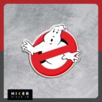برچسب فانتزی ژله ای طرح لوگوی فیلم Ghostbusters با تم رنگی قرمز، سفید و مشکی مناسب برای تزیین لپ‌تاپ، کیس کامپیوتر، ماشین و اسکیت‌بورد.