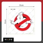 برچسب فانتزی ژله ای طرح لوگوی فیلم Ghostbusters با تم رنگی قرمز، سفید و مشکی مناسب برای تزیین لپ‌تاپ، کیس کامپیوتر، ماشین و اسکیت‌بورد.