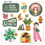 استیکر شیت با موضوع محیط زیست، طبیعت و گل و دختر