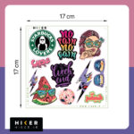 شیت استیکر فانتزی و پاپ با طرح‌های تایپوگرافی رنگی، با حال‌وهوای شاد و رنگی، سایز ۱۷ در ۱۷ سانتی‌متر