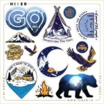 شیت استیکر کمپینگ و طبیعت‌گردی با طرح کوه، چادر، آتش، پرنده، ماه و حیوانات ضد آب و ضد خش