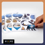 شیت استیکر کمپینگ و طبیعت‌گردی با طرح کوه، چادر، آتش، پرنده، ماه و حیوانات ضد آب و ضد خش