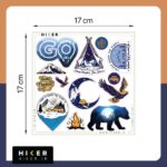 شیت استیکر کمپینگ و طبیعت‌گردی با طرح کوه، چادر، آتش، پرنده، ماه و حیوانات سایز بزرگ